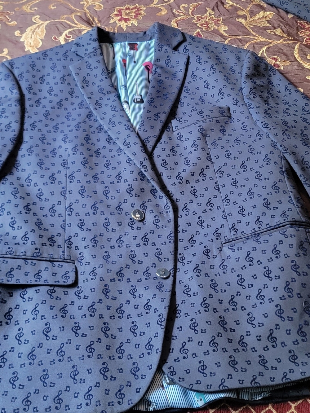 Men's Blue Lansky Brothers Musical-Note Blazer And Vest. ELVIS